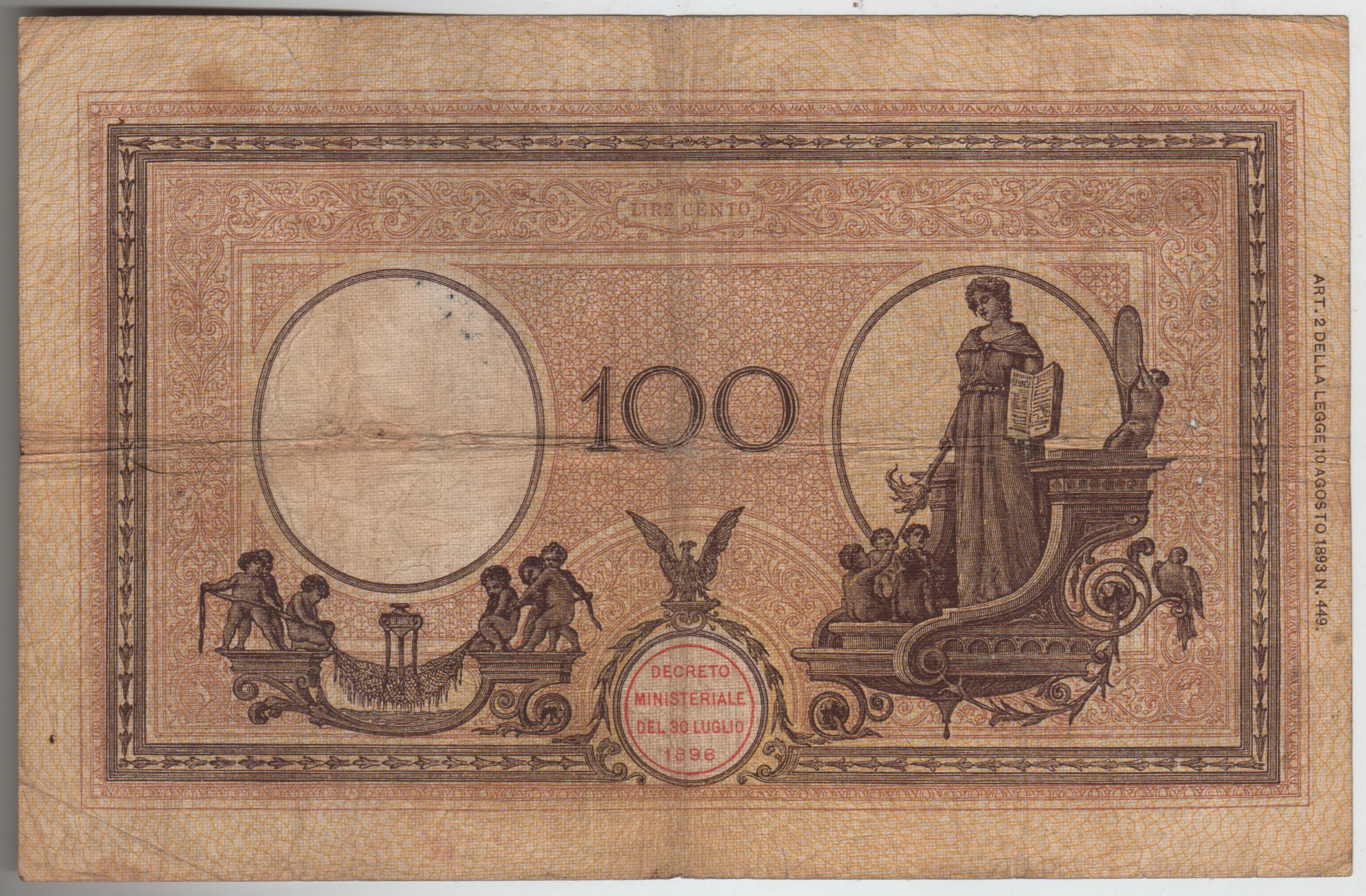 Banconota da 100 lire tipo Barbetti modificato azzurro d.m. 02.02.1926 (decreto) - immagine 2