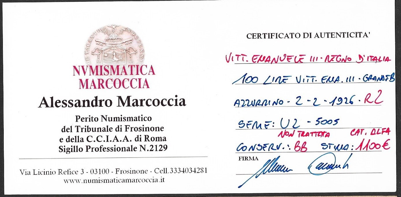 Banconota da 100 lire tipo Barbetti modificato azzurro d.m. 02.02.1926 (decreto) - immagine 4