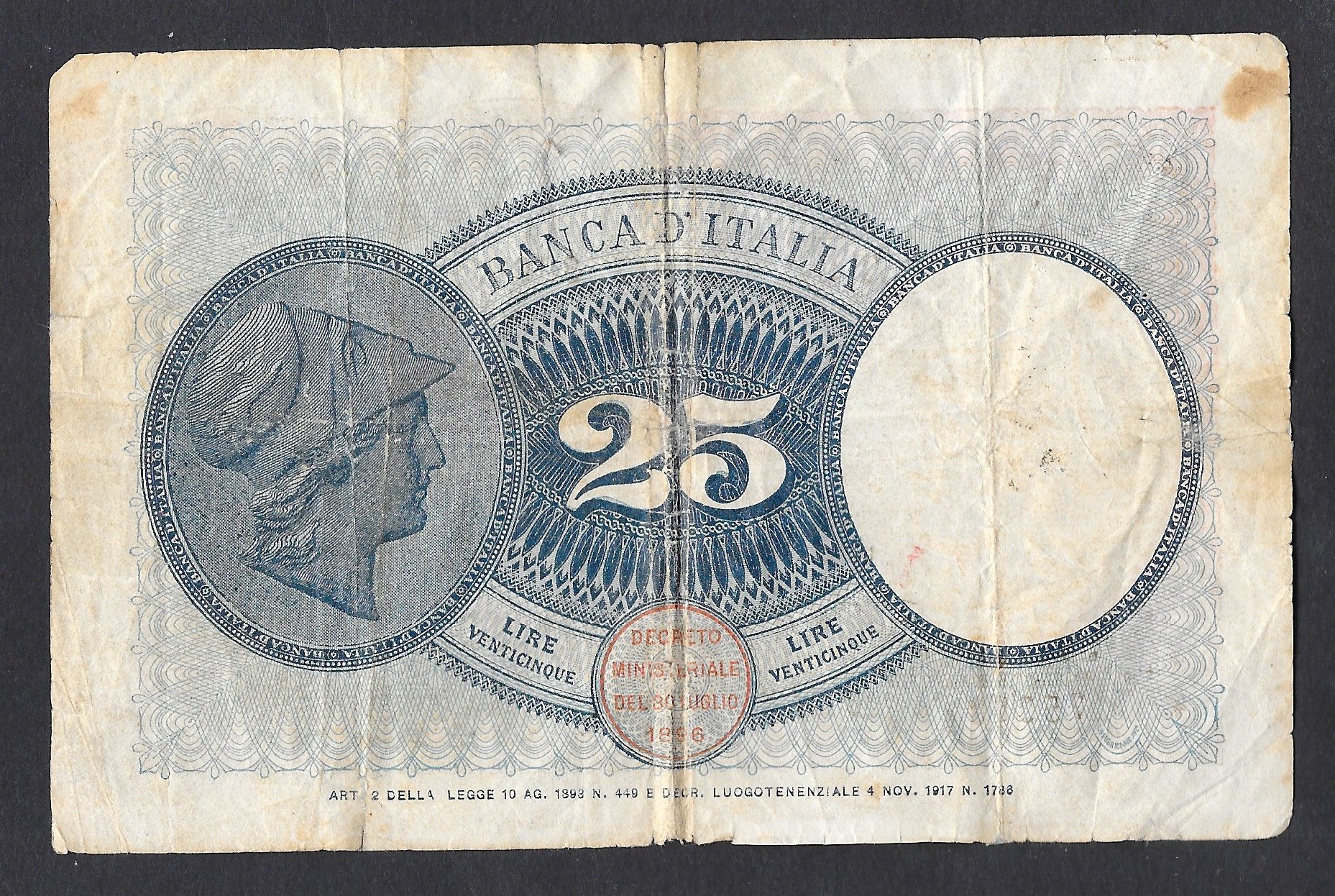 Banconota da 25 lire tipo Aquila Sabauda d.m. 24.01.1918 - immagine 2