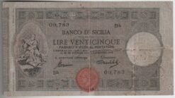 Banconota da 25 lire Banco di Sicilia d.m. 06.08.1918