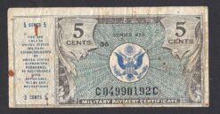 Biglietto da 5 cent dollari U.S.A. military payment certificate series 472 (1947)